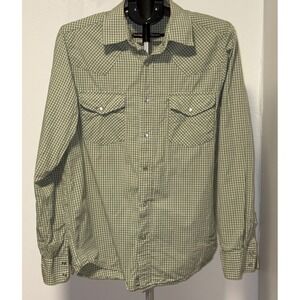 Carbon Classic Fit Men's Medium Pearl Snap Button Up Plaid Shirt Long Sleeve